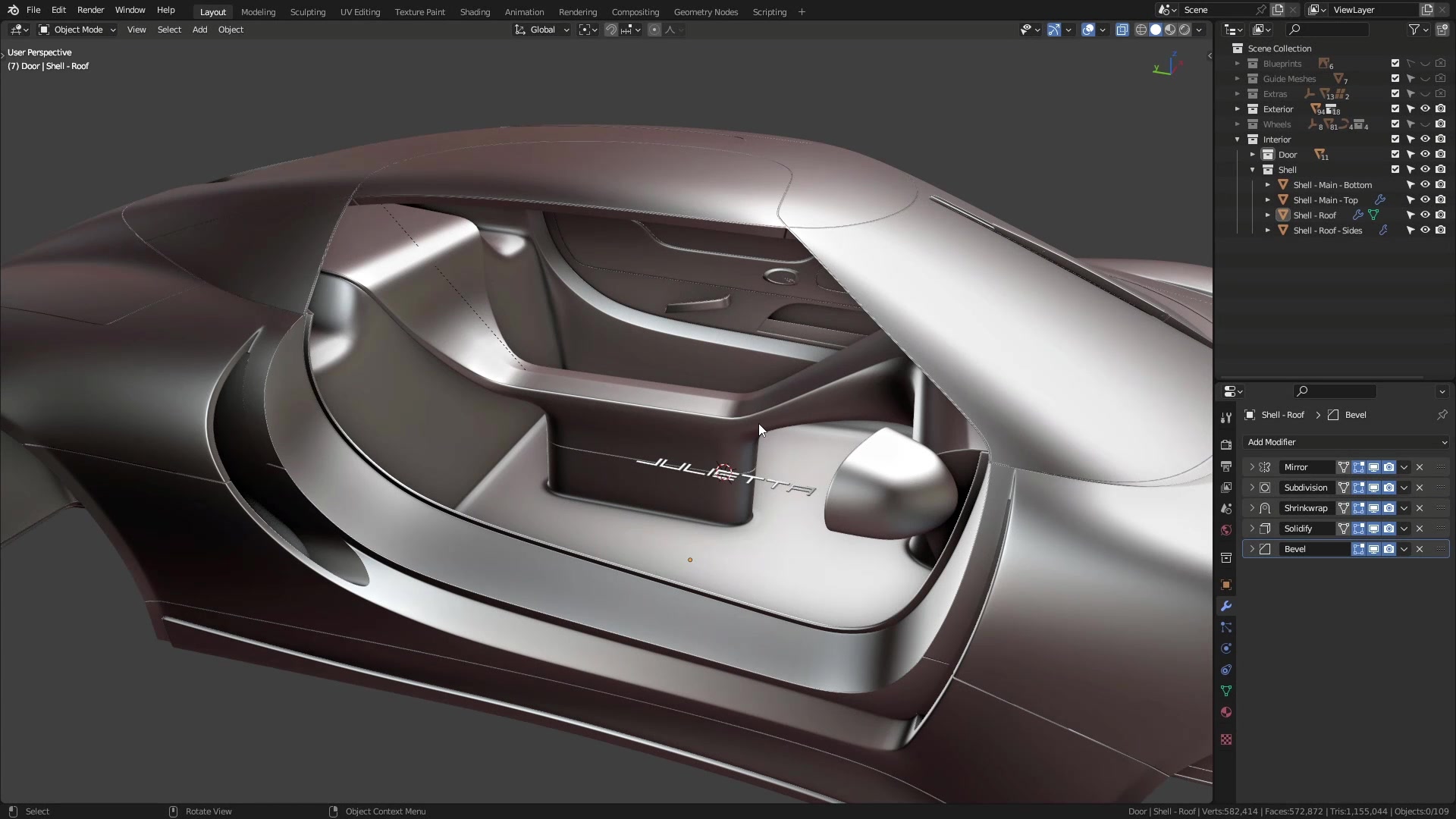 B3D - Cars IO - 19 - Modeling - Interior - Full Shell - 11 - Front Roof Supports
