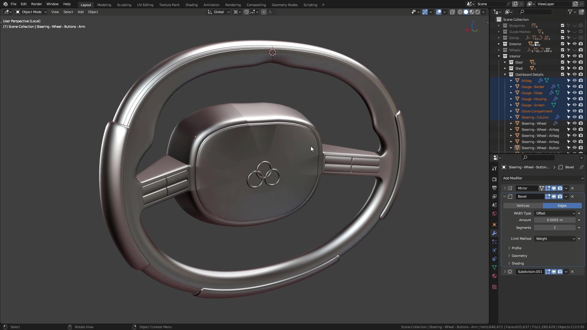 B3D - Cars IO - 21 - Modeling - Interior - Steering - 11 - Buttons - Part 2