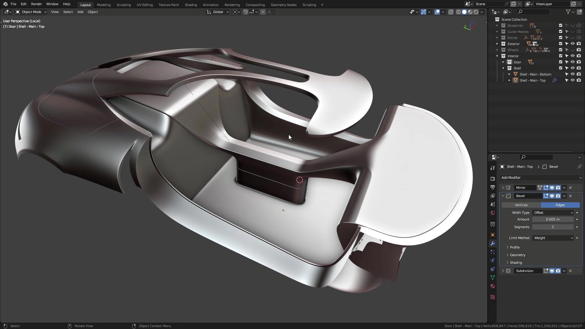 B3D - Cars IO - 19 - Modeling - Interior - Full Shell - 10 - Roof Shell