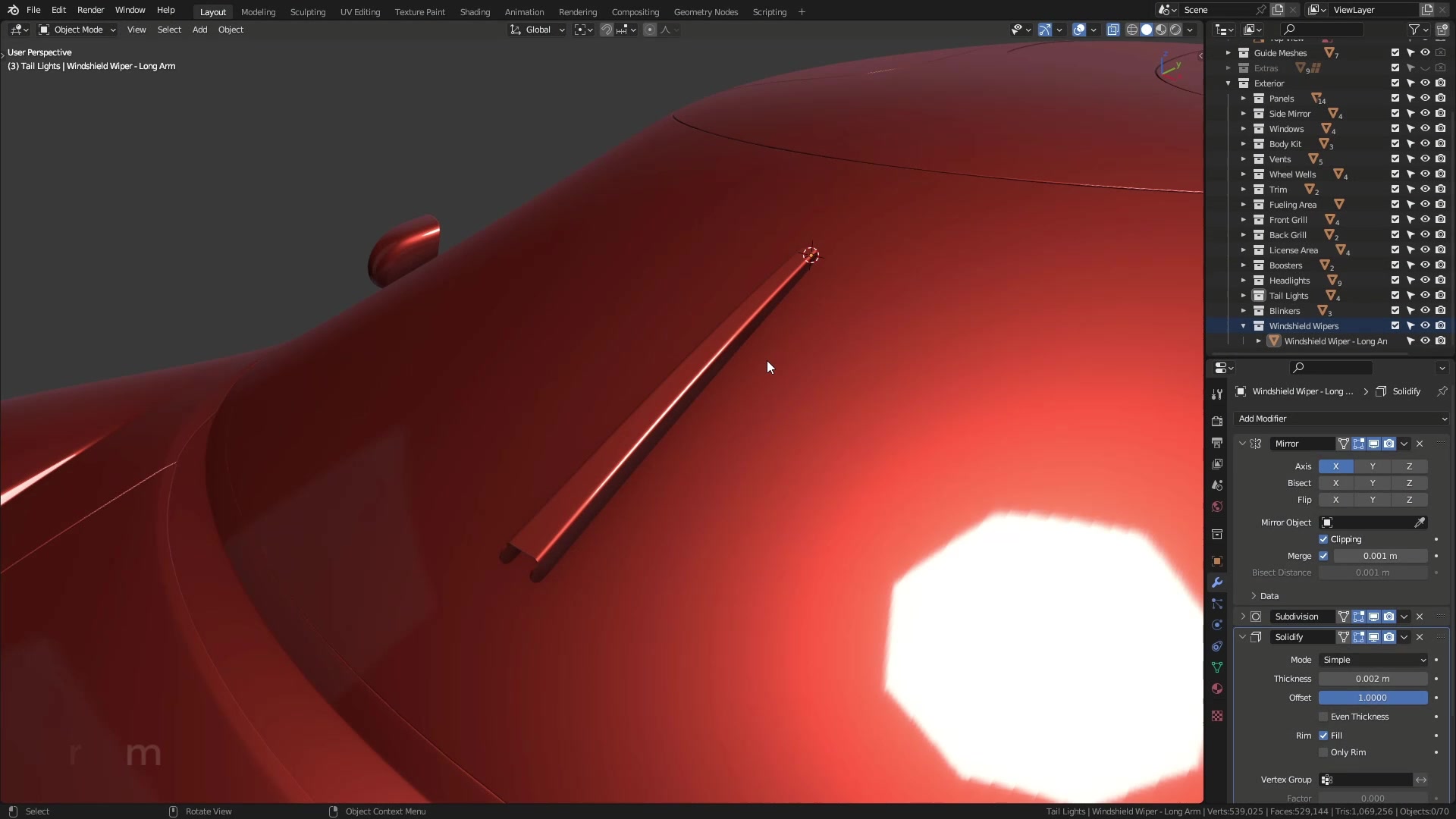 B3D - Cars IO - 15 - Modeling - Exterior - Windshield Wipers - 02 - Short Arm