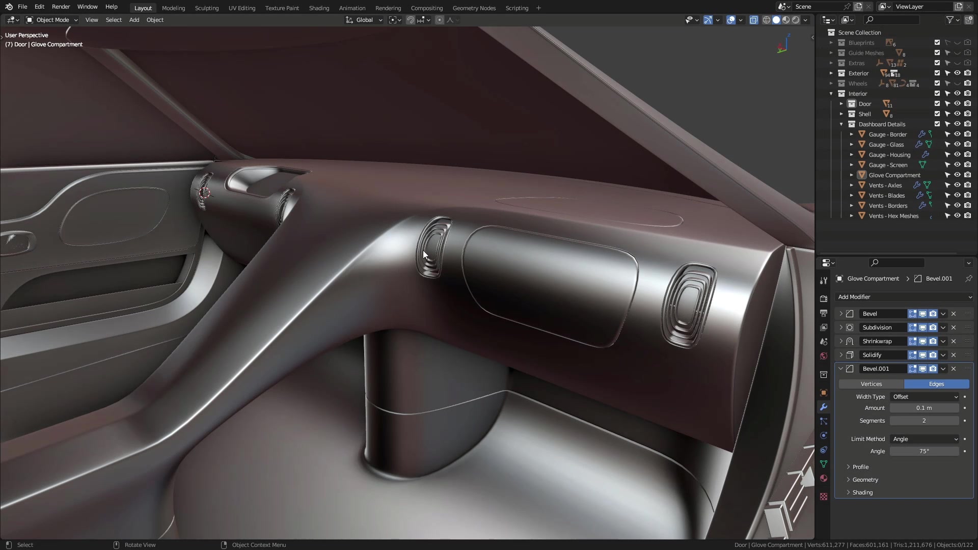 B3D - Cars IO - 20 - Modeling - Interior - Dashboard - 13 - Final Touches