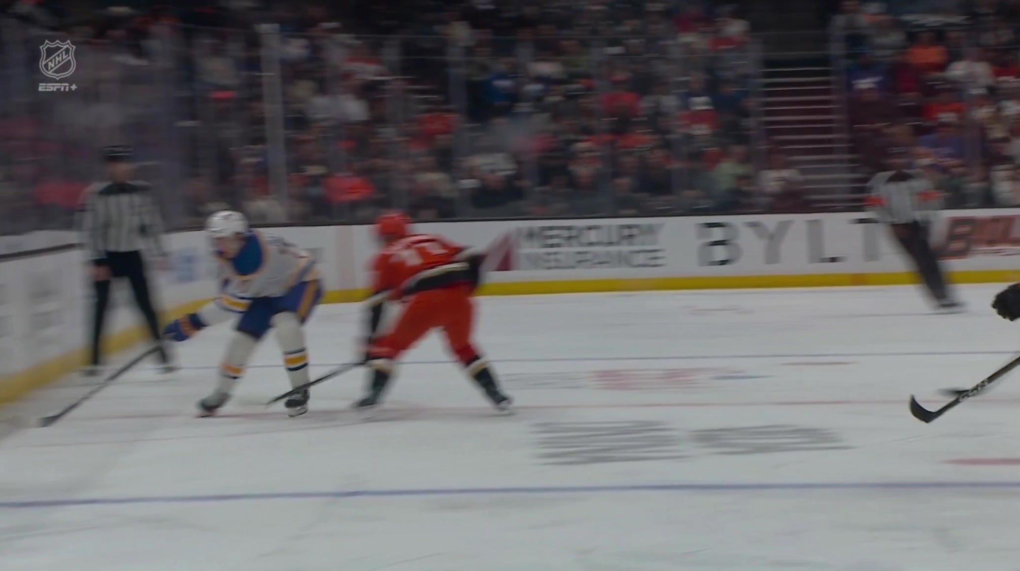 Frank Vatrano tripped up Ryan McLeod who slid into Jason Zucker and left Zucker in a ton of discomfort