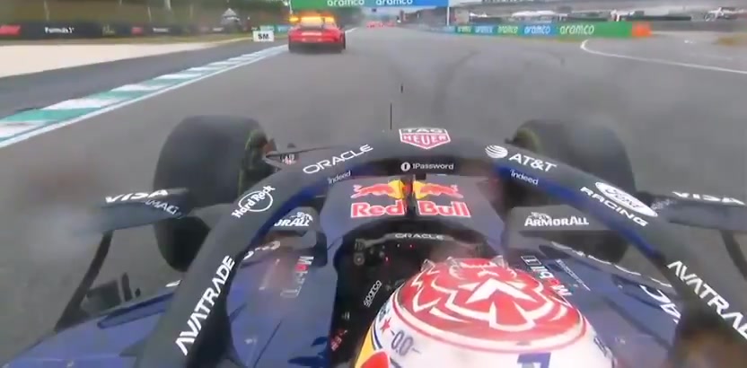 Max Verstappen seeing all the stopped cars