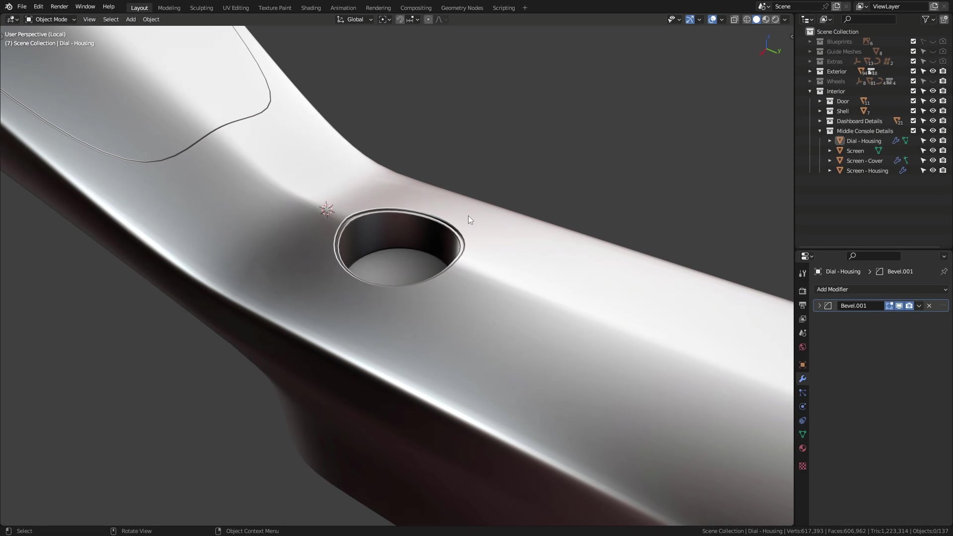 B3D - Cars IO - 22 - Modeling - Interior - Middle Console - 06 - Dial