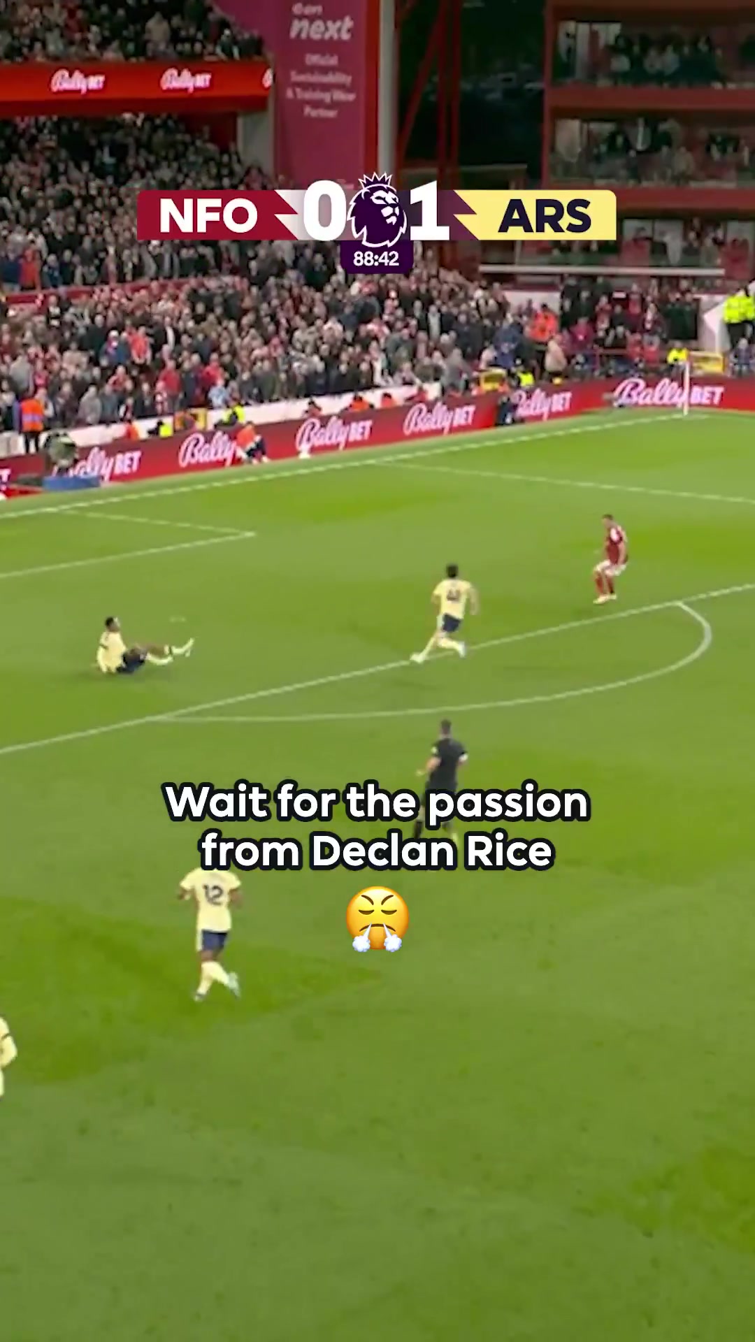 Declan Rice's reaction to this block against Nottingham Forest