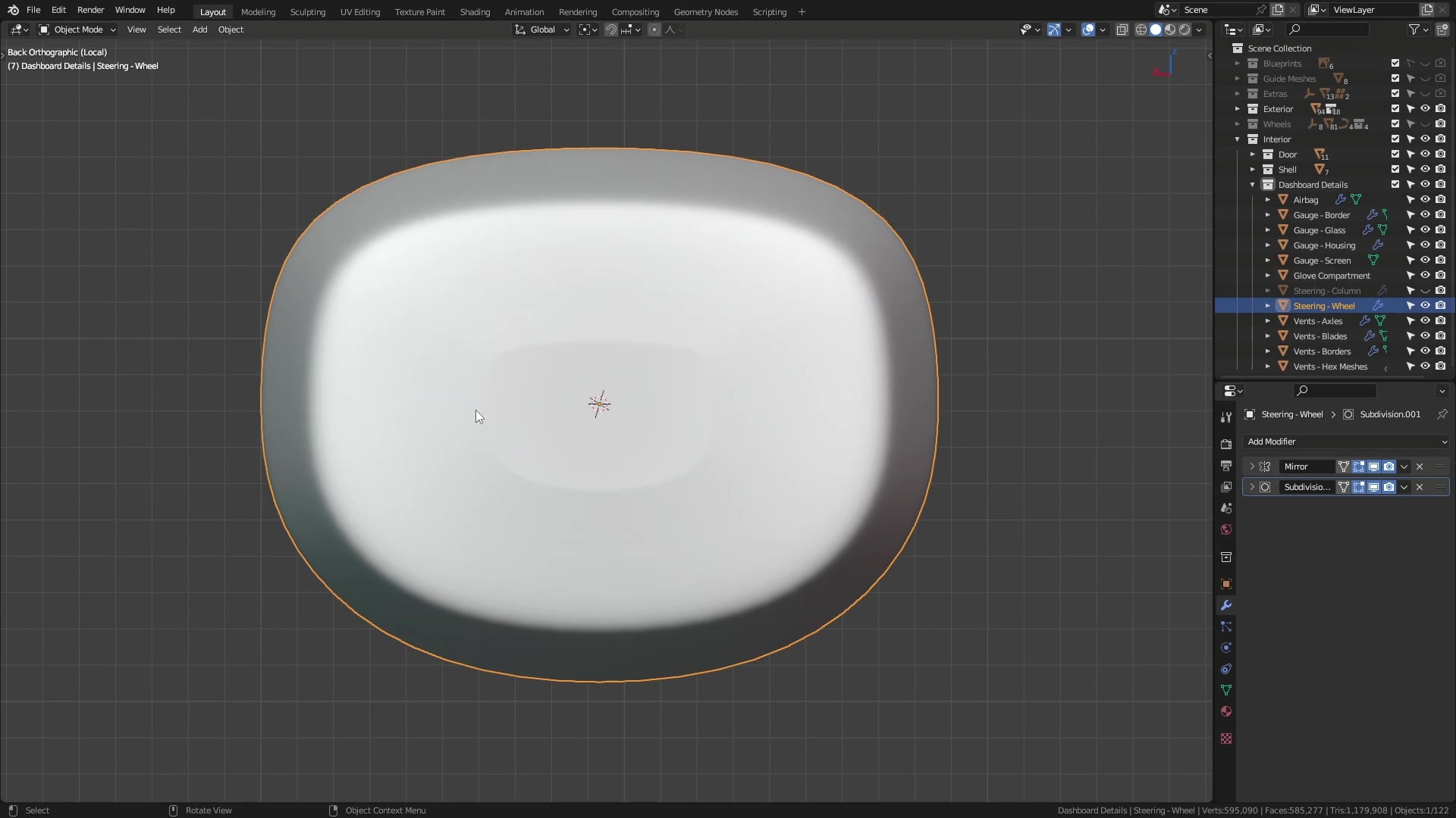 B3D - Cars IO - 21 - Modeling - Interior - Steering - 04 - Steering Wheel Hub - Part 2