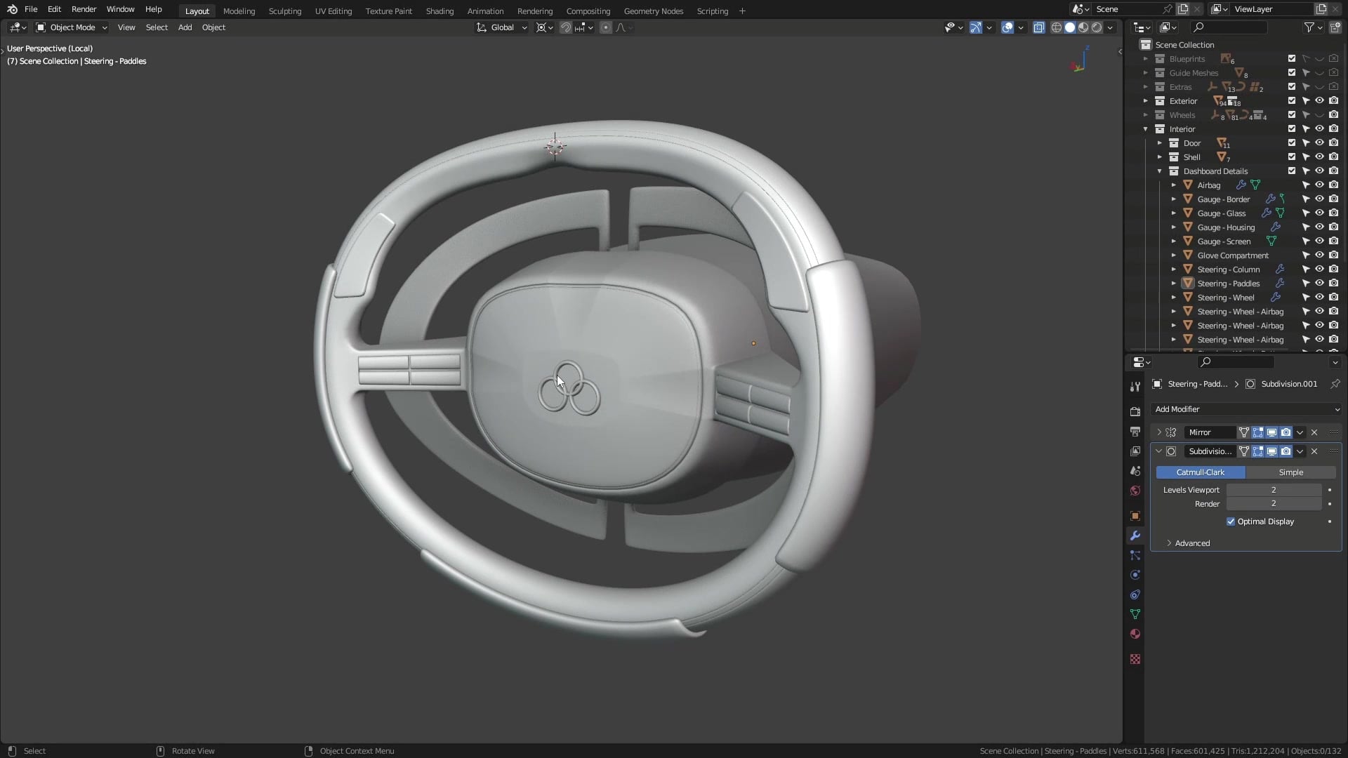 B3D - Cars IO - 21 - Modeling - Interior - Steering - 13 - Final Touches