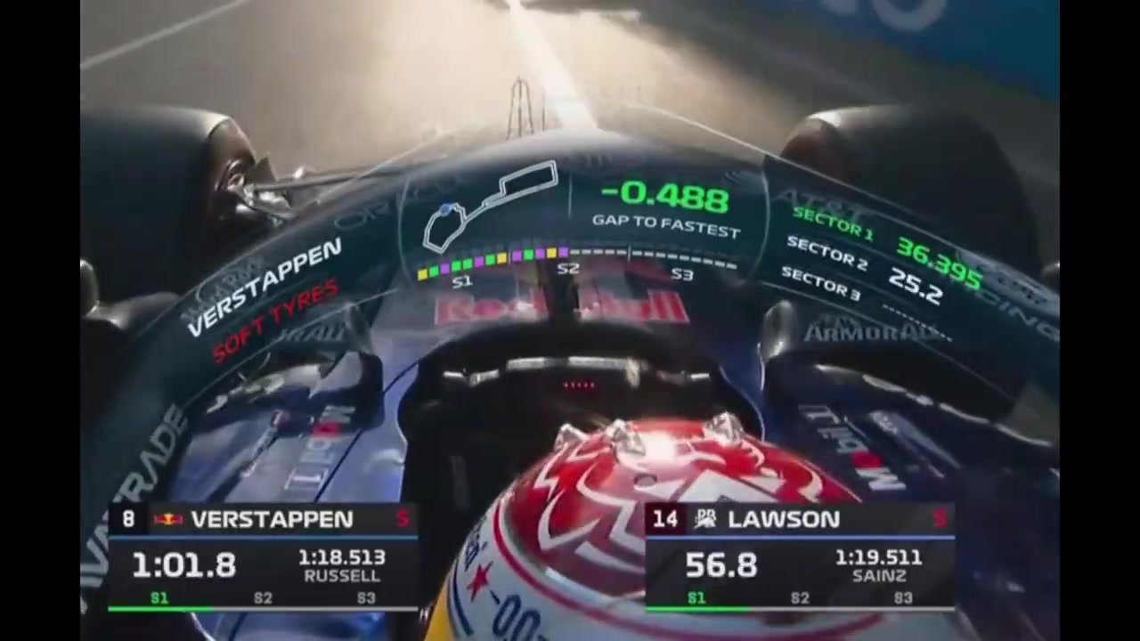 Max Verstappen loses around 5 tenths to George Russell on the straights after the Castle section