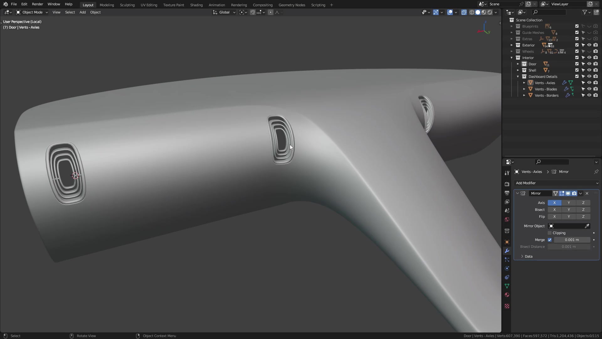 B3D - Cars IO - 20 - Modeling - Interior - Dashboard - 05 - Vent Hex Meshes