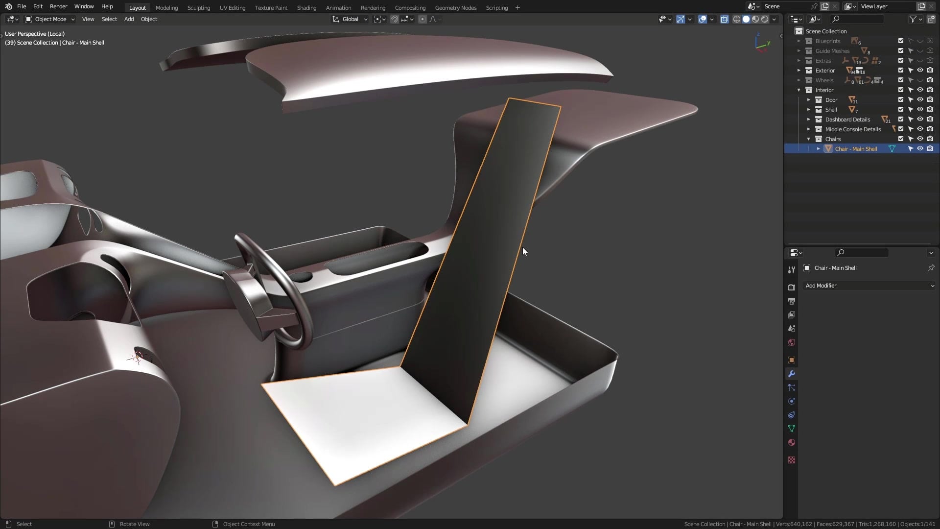 B3D - Cars IO - 23 - Modeling - Interior - Chairs - 02 - Main Shell