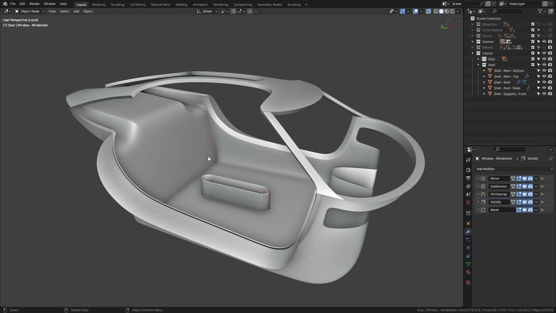 B3D - Cars IO - 19 - Modeling - Interior - Full Shell - 12 - Back Roof Supports
