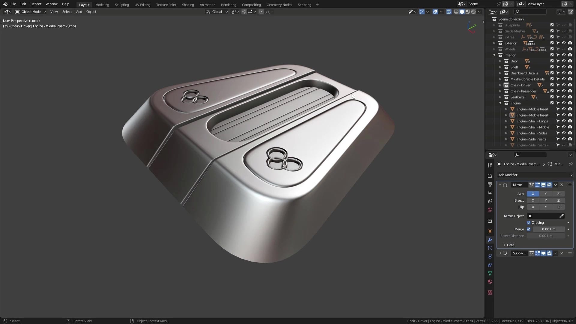 B3D - Cars IO - 25 - Modeling - Interior - Engine Cover - 06 - Light Strips