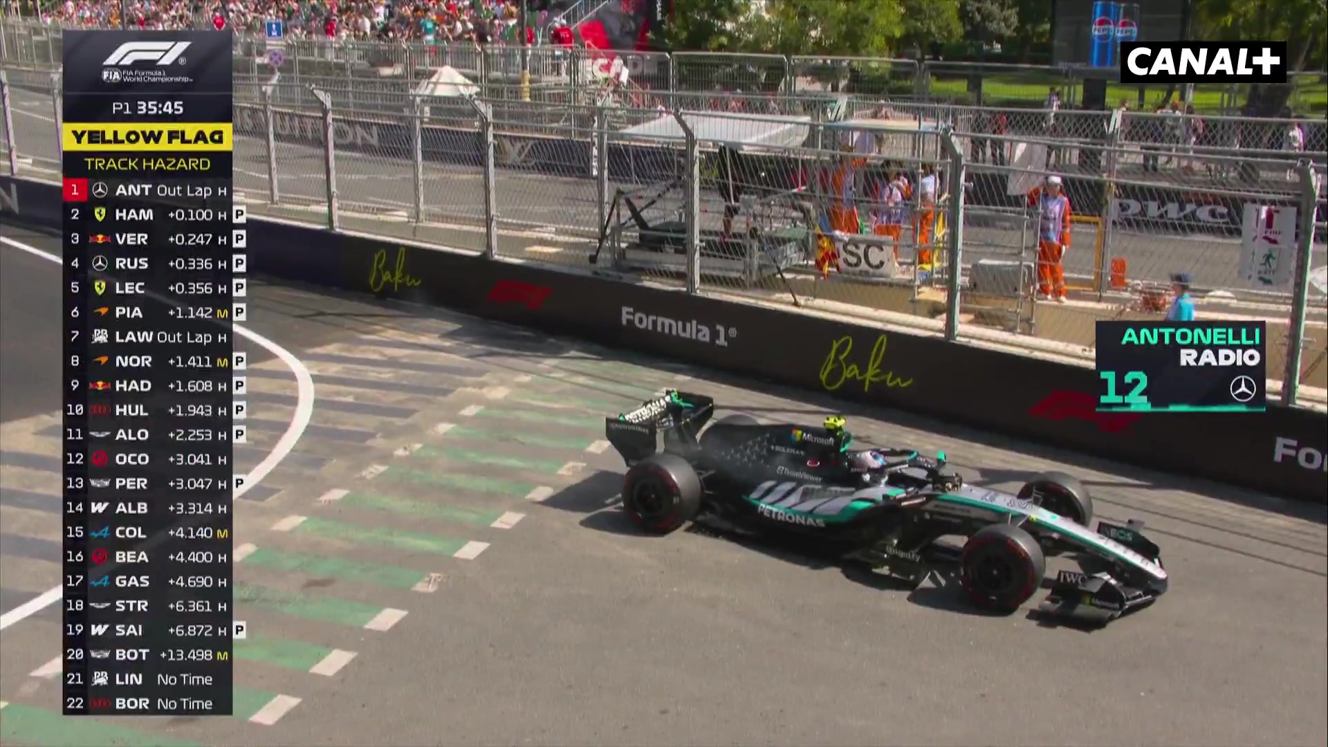 Antonelli hops out of his car and that's his session done