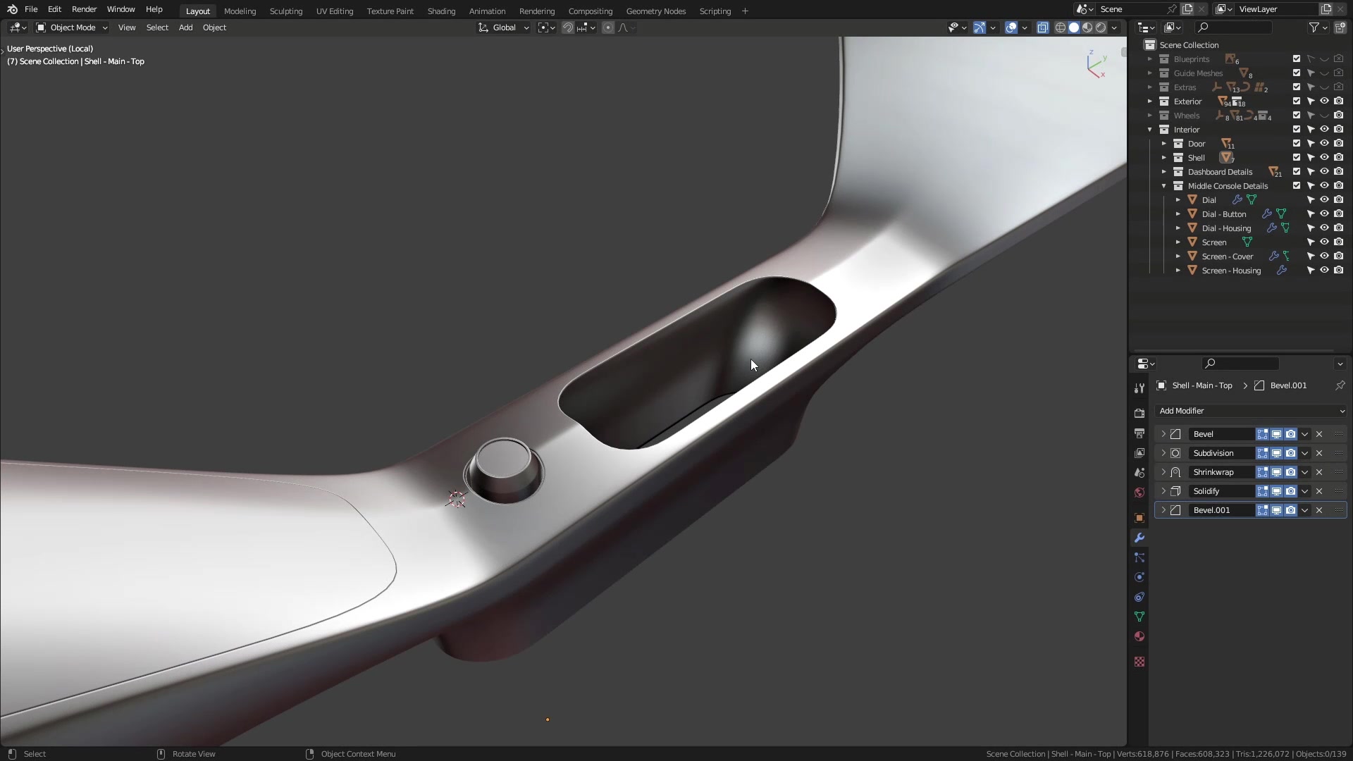 B3D - Cars IO - 22 - Modeling - Interior - Middle Console - 08 - Middle Compartment Panel