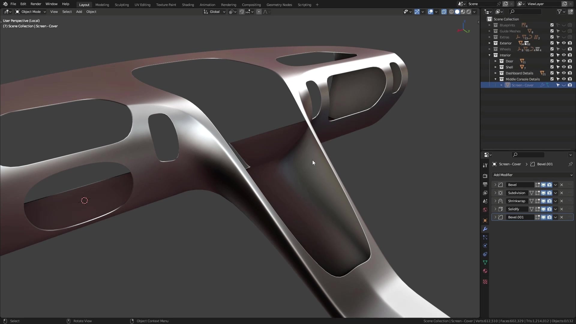 B3D - Cars IO - 22 - Modeling - Interior - Middle Console - 02 - Screen Housing and Screen