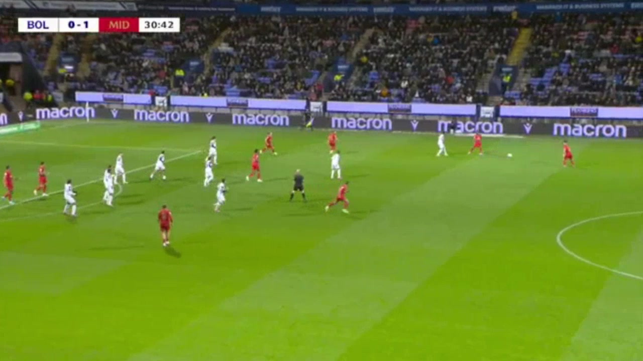 Bolton Wanderers 0-2 Middlesbrough — Will Lankshear 31'