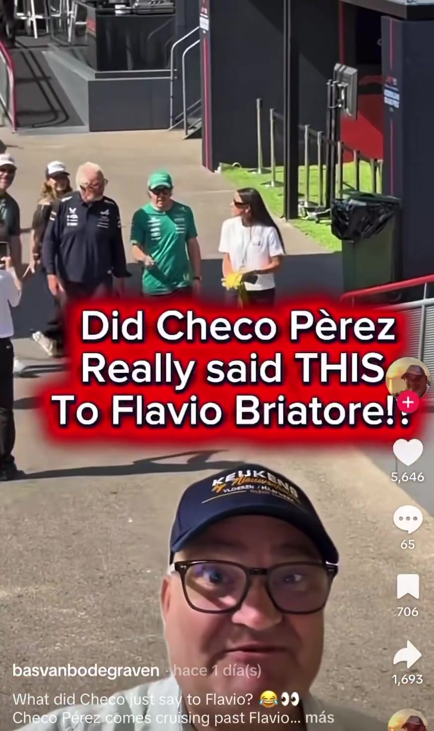 Checo going past Flávio Briatore and Fernando Alonso, saying