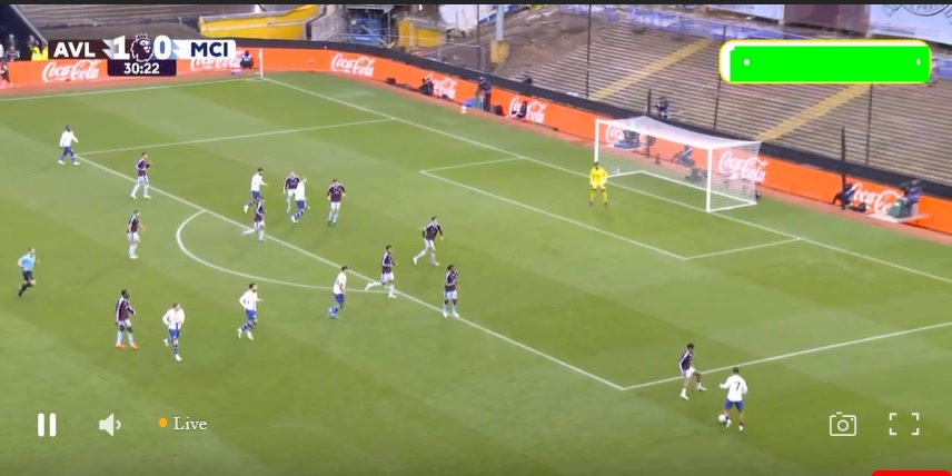 Manchester City penalty shout against Aston Villa 31'