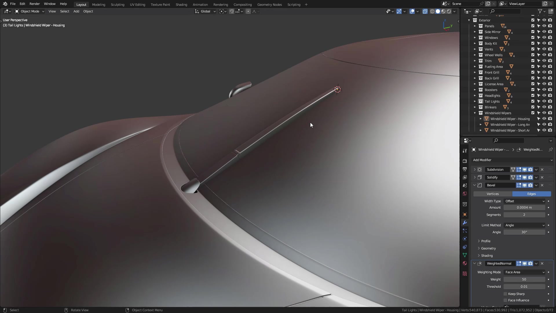 B3D - Cars IO - 15 - Modeling - Exterior - Windshield Wipers - 04 - Blade