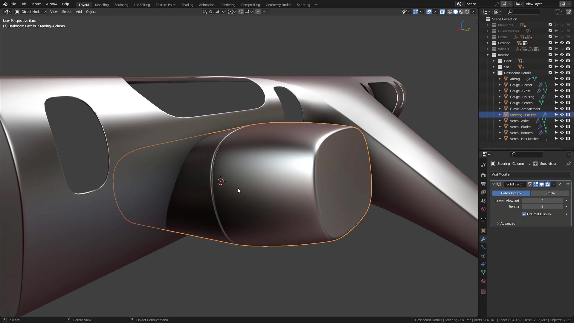 B3D - Cars IO - 21 - Modeling - Interior - Steering - 03 - Steering Wheel Hub - Part 1